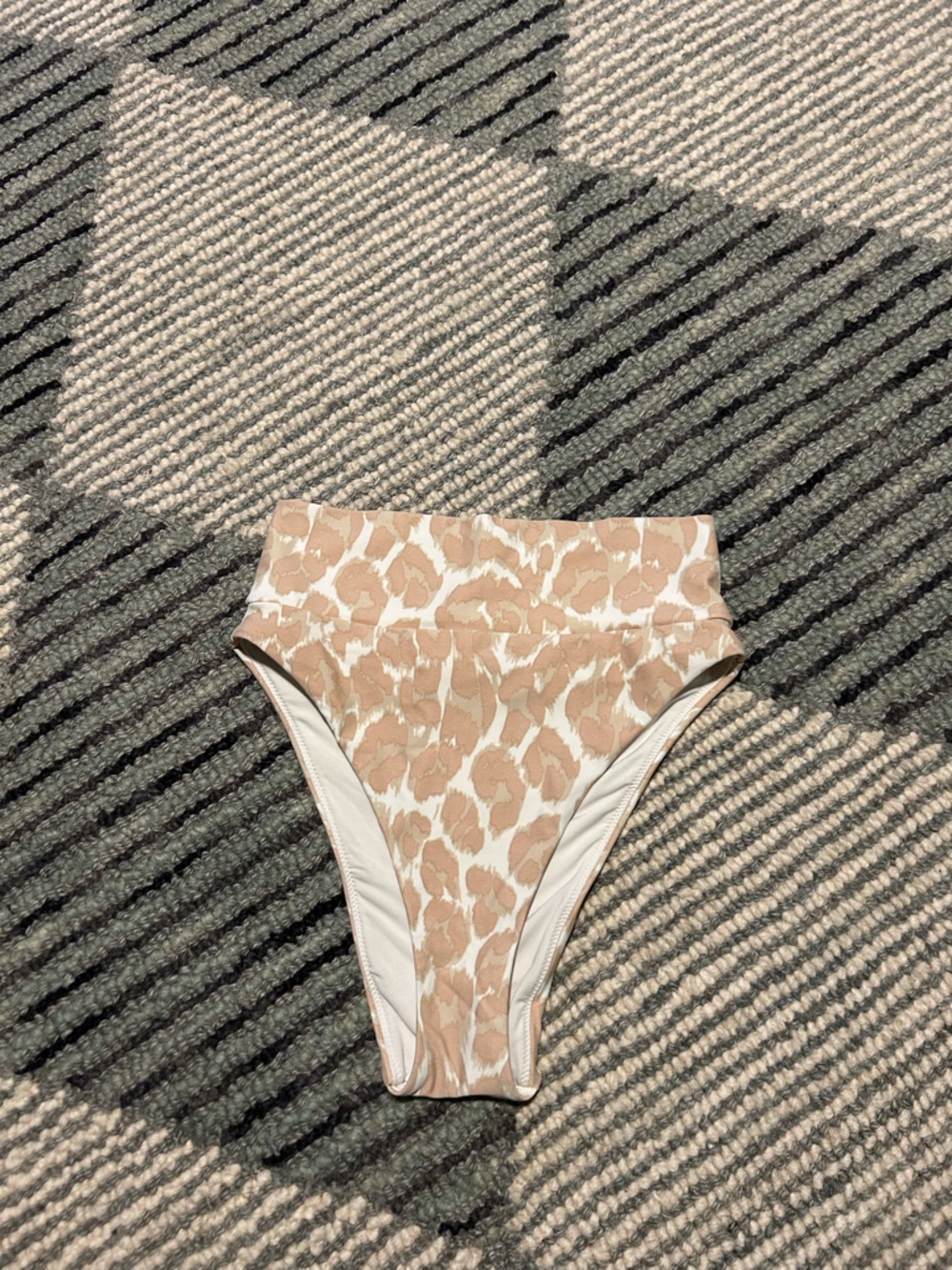 aerie Beige and Cream Animal-Print High-Cut Bikini Bottom